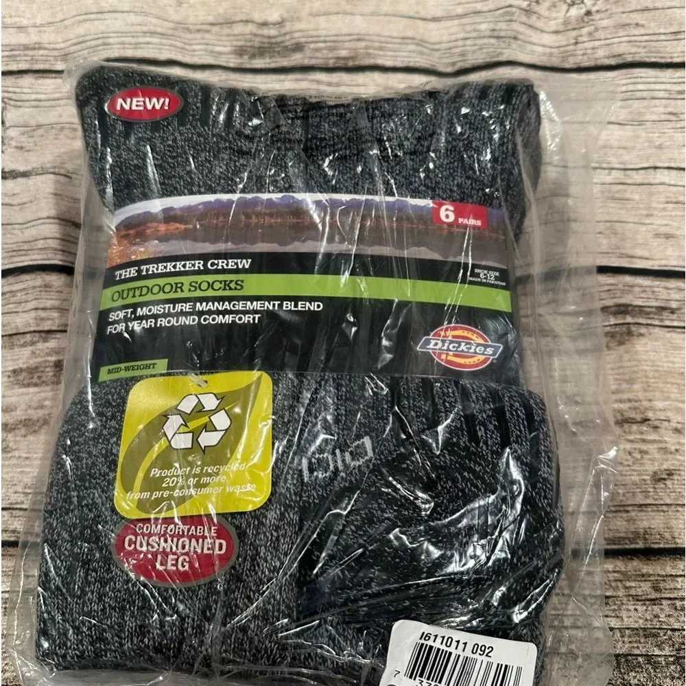 NWT Men’s Dickies 6 Pack Trekker Crew Outdoor Socks in Blue, Grey & Black